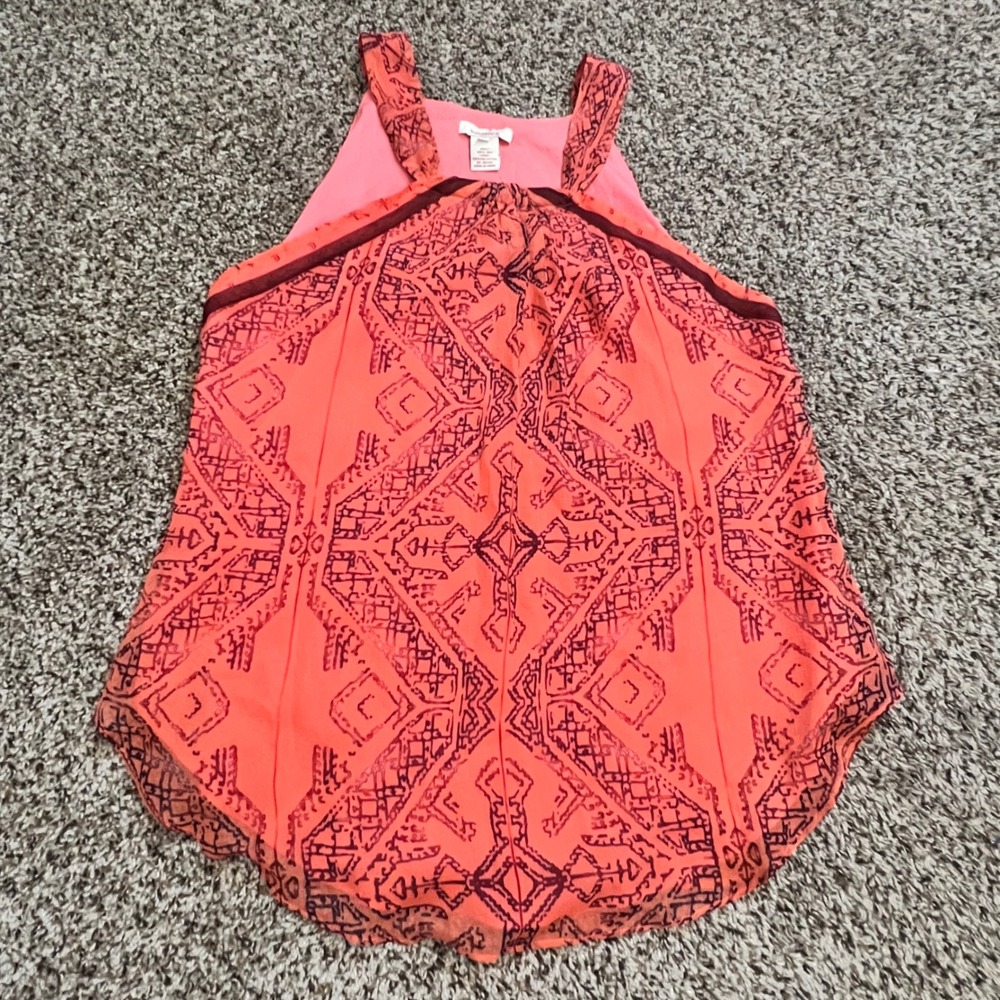 Sundance Kerala Halter Top 100% Silk Coral Geometric Tribal Print Size 12 NEW